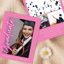 Rosa Neon Photo High School Billigt Studenten Card
