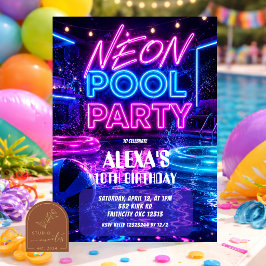Rosa neon poolparty flicka tonåring inbjudan