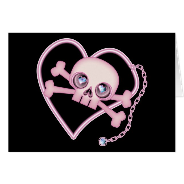 Rosa Neon Skull Hälsningskort (Framsidan Horizontal)
