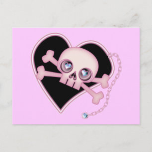Rosa Neon Skull Vykort