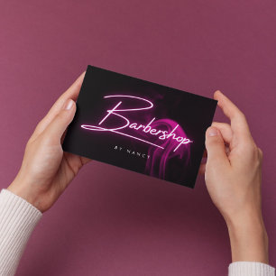 Rosa Neon Smoke Barbershop Handskriftlig skrift Visitkort