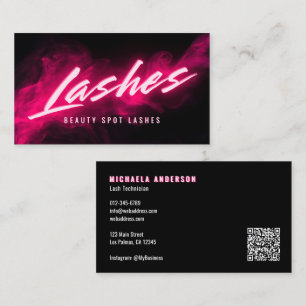 Rosa Neon & Smoke Lash Tech QR-kod & Sociala medie Visitkort