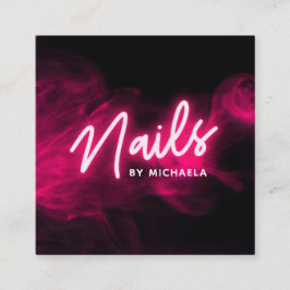 Rosa Neon & Smoke Nail Salon/tekniker Fyrkantigt Visitkort