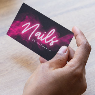 Rosa Neon & Smoke Nail Salon/tekniker Visitkort