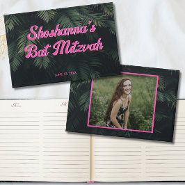 Rosa Neon Tropical Bat mitzvah Party Vatten-etiket Gästböcker