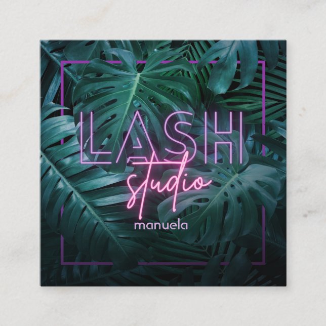 Rosa Neon Tropical Lash Business Fyrkantigt Visitkort (Framsida)