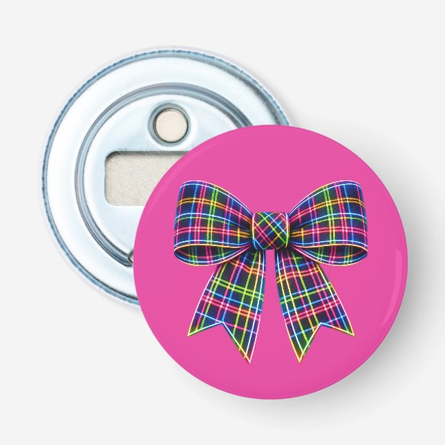 Rosa neonbåge Tartan band skotsk söt Flasköppnare (Framsidan)