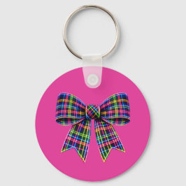 Rosa neonbåge Tartan band Skotsk söt Nyckelring