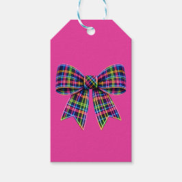 Rosa neonbåge Tartan band skotsk söt Presentetikett