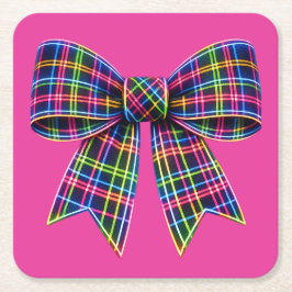 Rosa neonbåge Tartan band skotsk söt Underlägg Papper Kvadrat