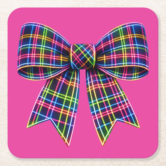 Rosa neonbåge Tartan band skotsk söt Underlägg Papper Kvadrat (Framsidan)