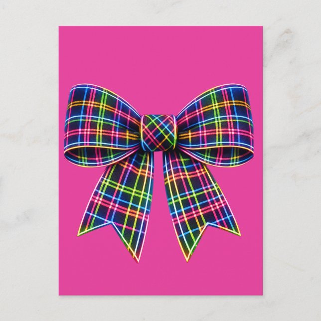 Rosa neonbåge Tartan band skotsk söt Vykort (Framsida)