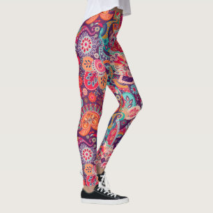 Rosa neonPaisley blommönster Leggings