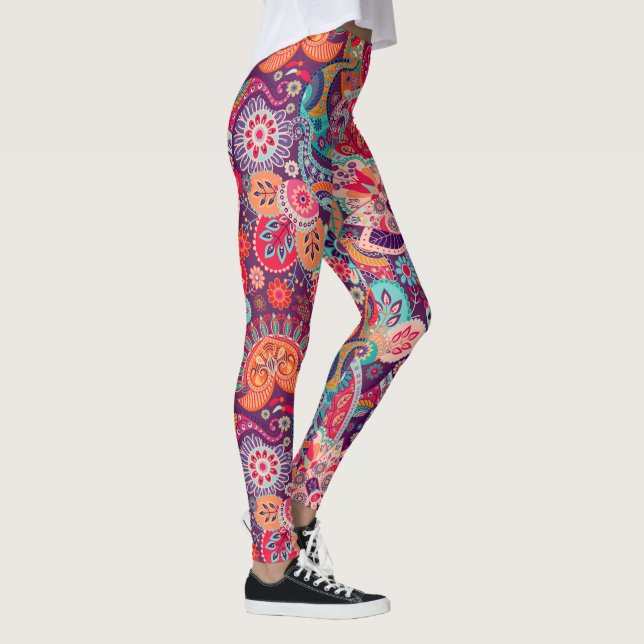 Rosa neonPaisley blommönster Leggings (Höger)