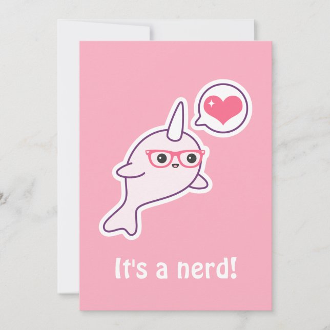 Rosa Nerd Narwhal Baby Shower-inbjudningar Inbjudningar (Framsida)