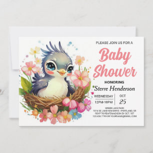 Rosa Nest Elegant Bird Baby Shower Inbjudningar