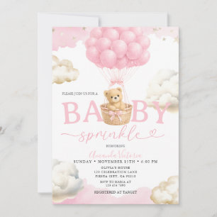 Rosa Neutral Björn Moln Ballong Baby Shower Inbjudningar