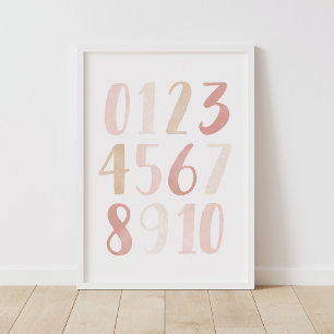 Rosa neutrala siffror flicka för barnkammardekor poster