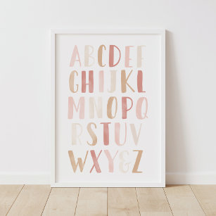 Rosa Neutralt Alphabet ABC Girl Nursery Decor Poster