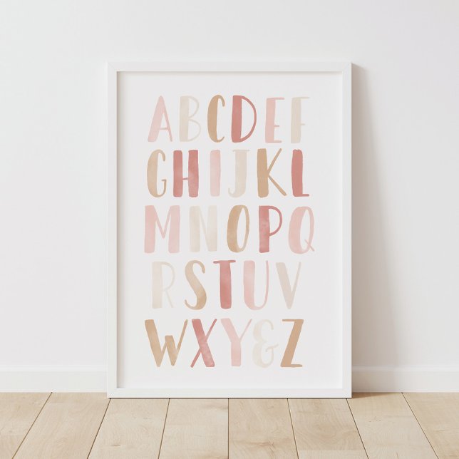 Rosa Neutralt Alphabet ABC Girl Nursery Decor Poster (Skapare uppladdad)