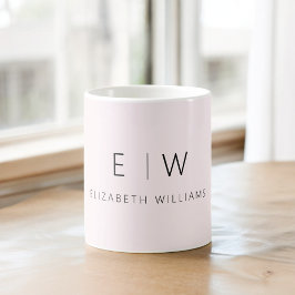  Rosa Neutralt Minimalistisk Monogram Namn Kaffemugg