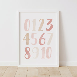 Rosa Neutralt Numbers Girl Nursery Decor Poster