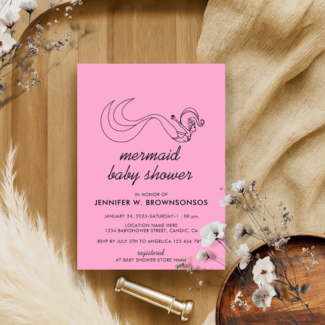 Rosa Neutralt Sommarblomma Sjöjungfru Babykläder Inbjudningar (Skapare uppladdad)