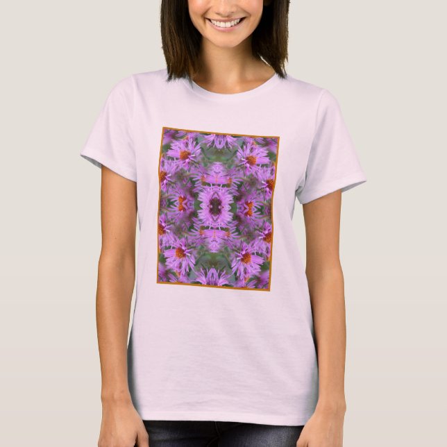 Rosa New England Aster Flowers Abstrakt T Shirt (Framsida)