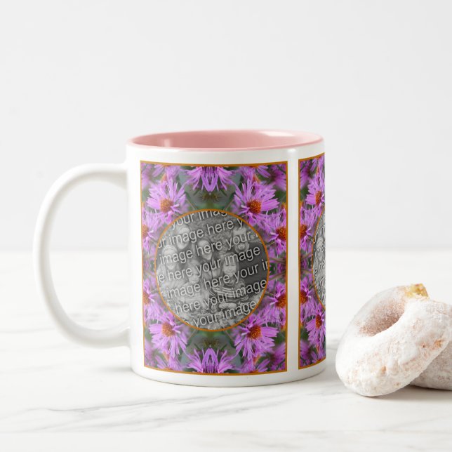 Rosa New England Aster Flowers Add Your Photo Två-Tonad Mugg (Med munk)