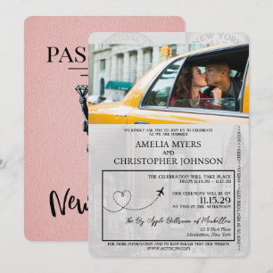 Rosa New York City Passport Bröllop Inbjudningar