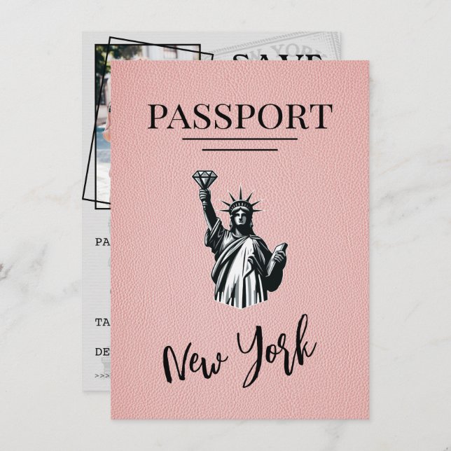 Rosa New York City Passport Spara datum Spara Datumet (Fram/baksida)