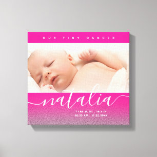Rosa Newborn Baby Photo Glitter Canvastryck