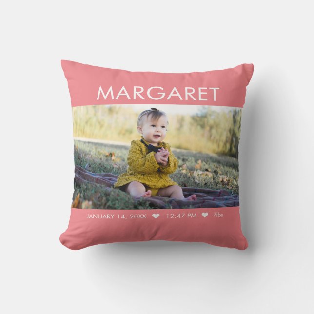 Rosa Newborn Baby Photo Keepsak Kudde (Framsida)