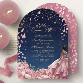 Rosa Night Himmel Butterflies Quinceanera Inbjudningar