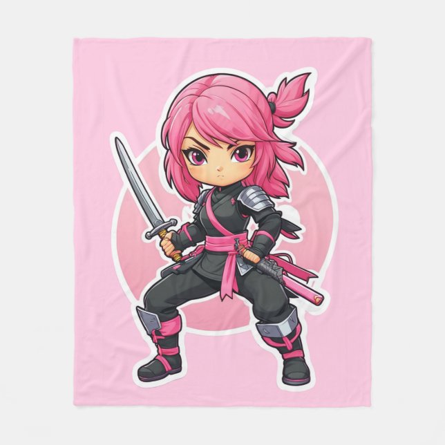 Rosa Ninja Girl Fleecefilt (Framsidan)
