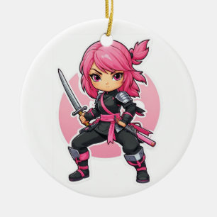 Rosa Ninja Girl Julgransprydnad Keramik