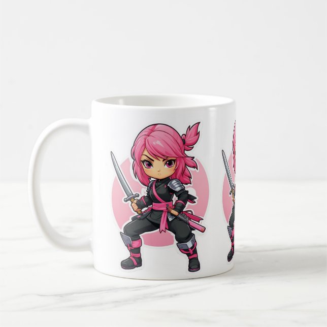 Rosa Ninja Girl Kaffemugg (Vänster)