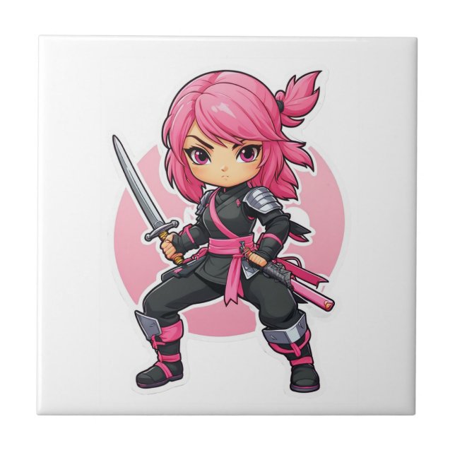 Rosa Ninja Girl Kakelplatta (Framsidan)