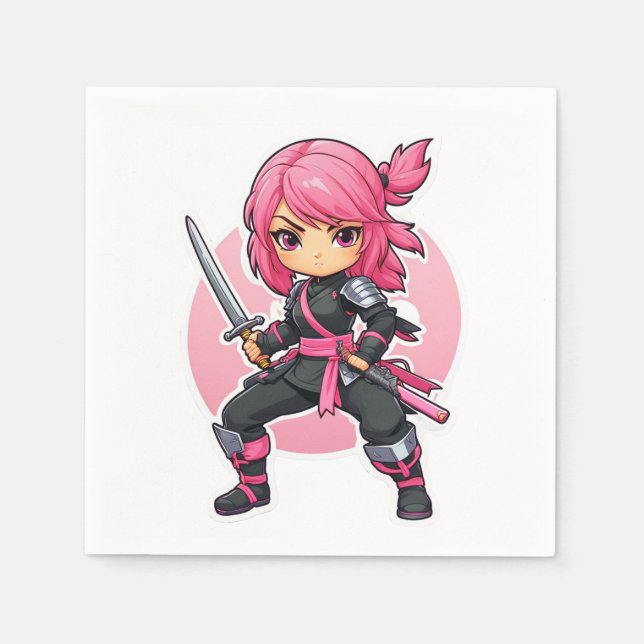 Rosa Ninja Girl Pappersservett (Framsidan)