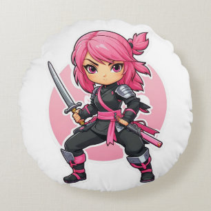 Rosa Ninja Girl Rund Kudde