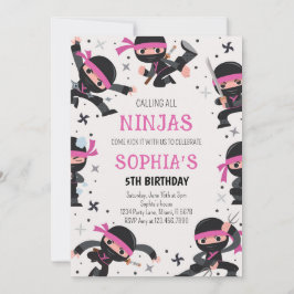 Rosa Ninja Warrior Martial Arts Birthday Inbjudningar