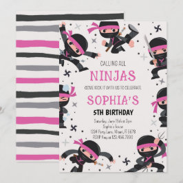 Rosa Ninja Warrior Martial Arts Birthday Inbjudningar