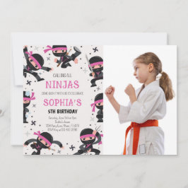 Rosa Ninja Warrior Martial Arts Birthday Photo Inbjudningar