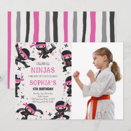 Rosa Ninja Warrior Martial Arts Birthday Photo Inbjudningar