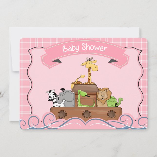 Rosa Noahs Ark Baby Shower-inbjudan Inbjudningar (Framsida)