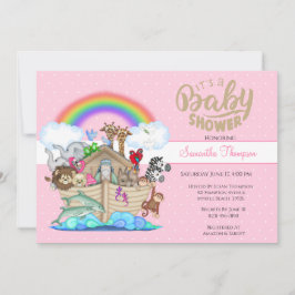 Rosa Noahs Ark Baby Shower-inbjudan Inbjudningar