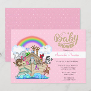 Rosa Noahs Ark Baby Shower-inbjudan Inbjudningar