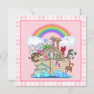 Rosa Noahs Ark Baby Shower-inbjudan Inbjudningar