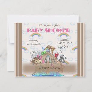 Rosa Noahs Ark Baby Shower-inbjudan Inbjudningar