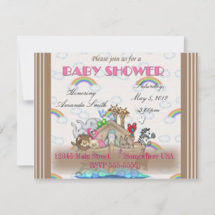 Rosa Noahs Ark Baby Shower Inbjudningar